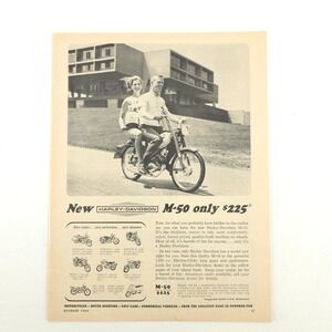 HARLEY-DAVIDSON Print Ad 1964 M-50 Motorcycle Vintage Promo Art Upcycled Decor